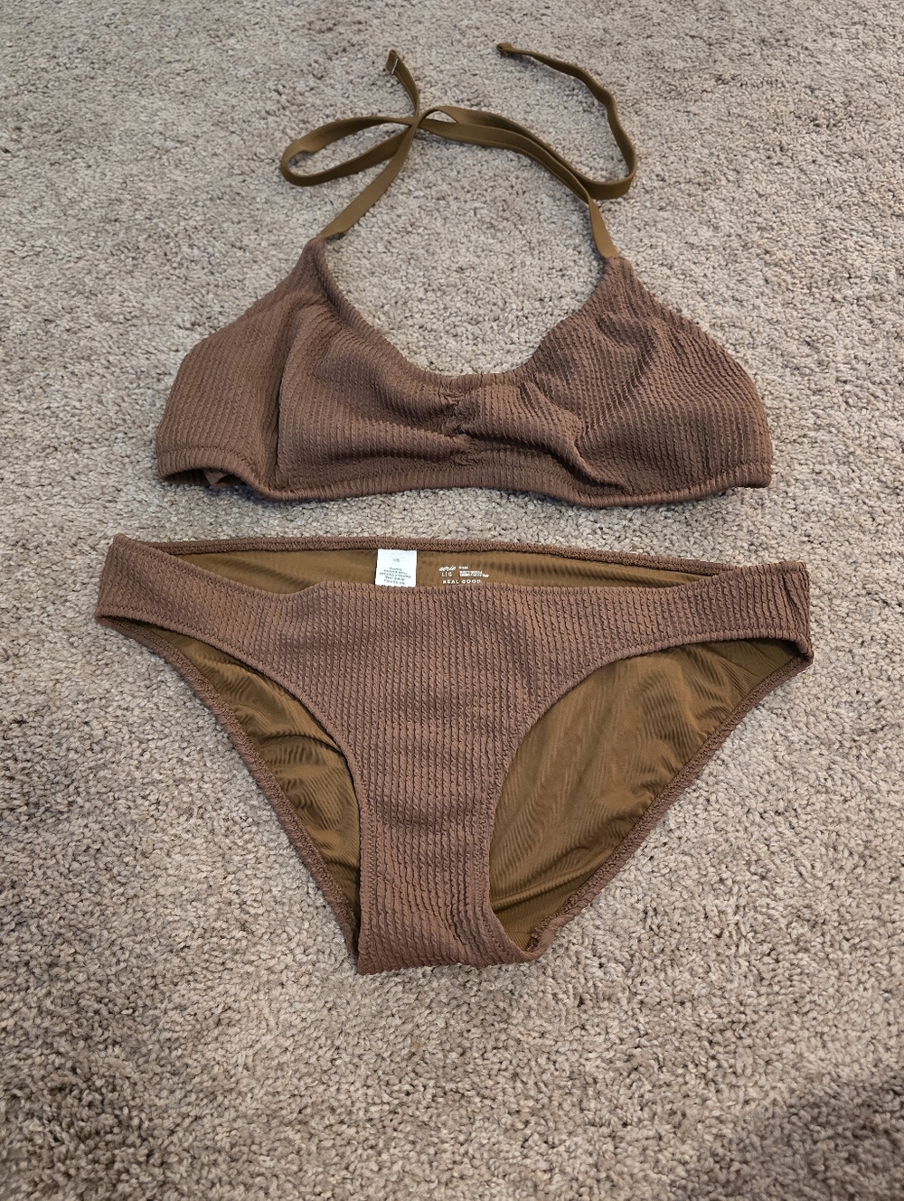 Aerie Crinkle Voop Halter and Full Coverage Bikini Bottom XXL Large